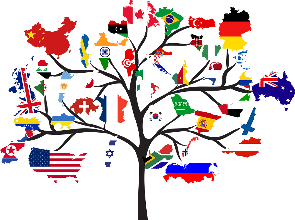 arbre avec des drapeaux de différents pays