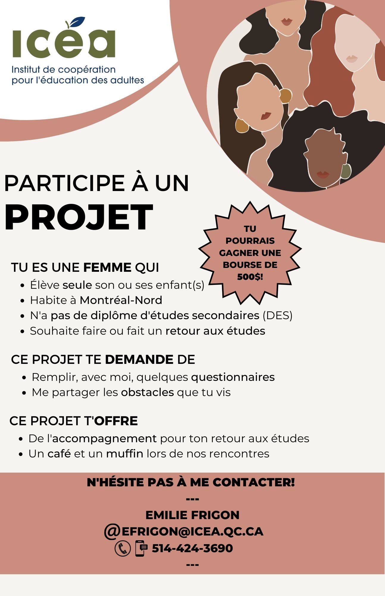 Projet de dispositif, femmes monoparentales, affichage média Montréal-Nord (français)