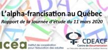 L'alpha-francisation au Québec, visuel de la journée d'étude du 11 mars 2020