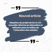 Nouvel article sur l'adoption du projet de loi 23