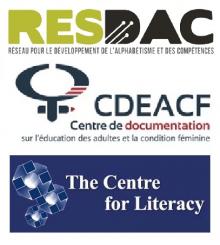 Logos du RESDAC, du CDEACF et du Center for literacy